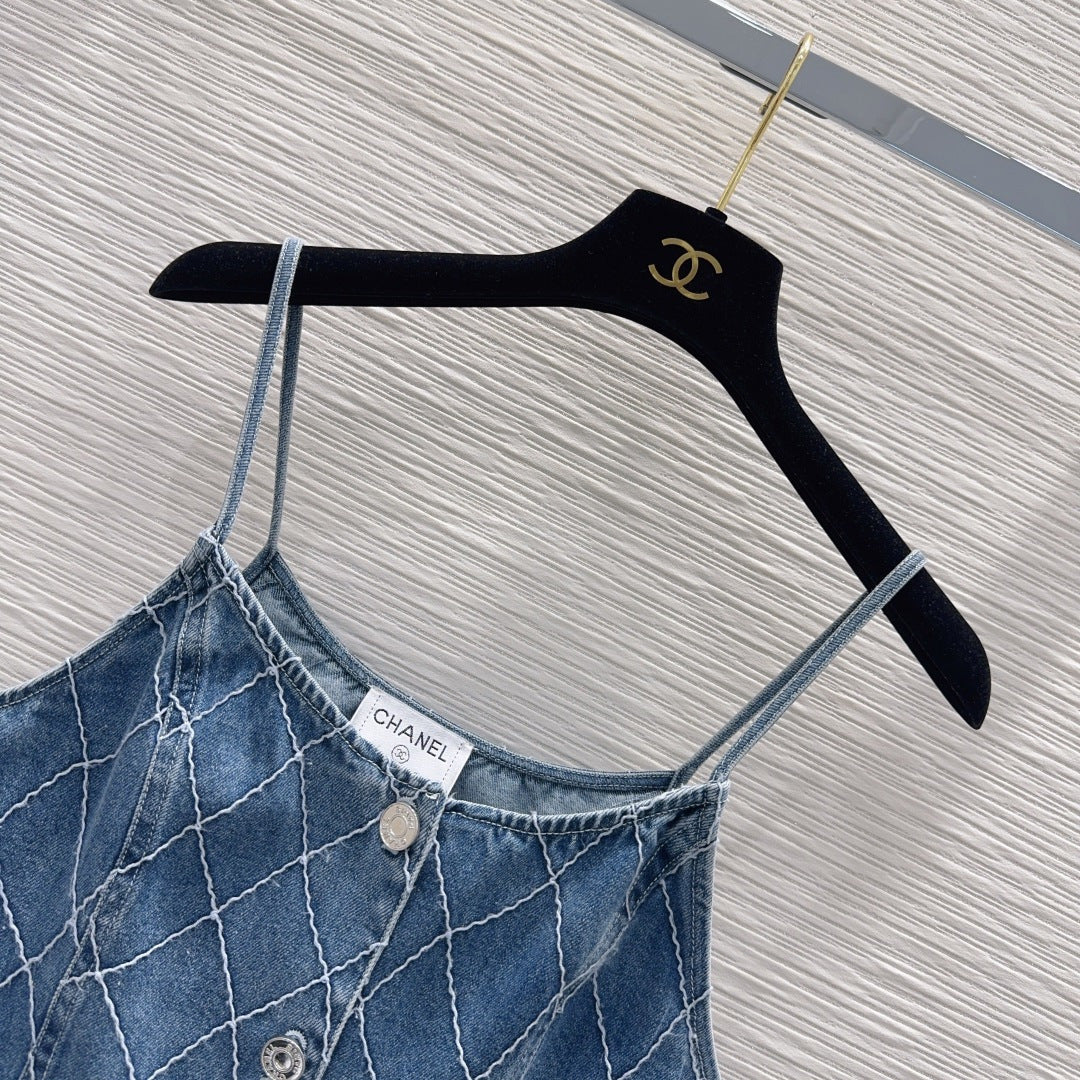 Chanel 2026 Denim Crop Top Blue and White Cotton 731802