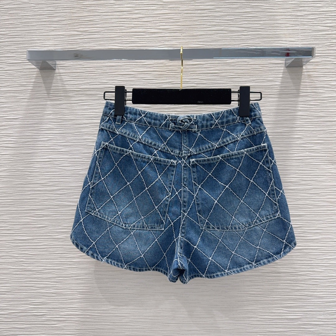 Chanel 2026 Denim Short Blue and White Cotton 731807