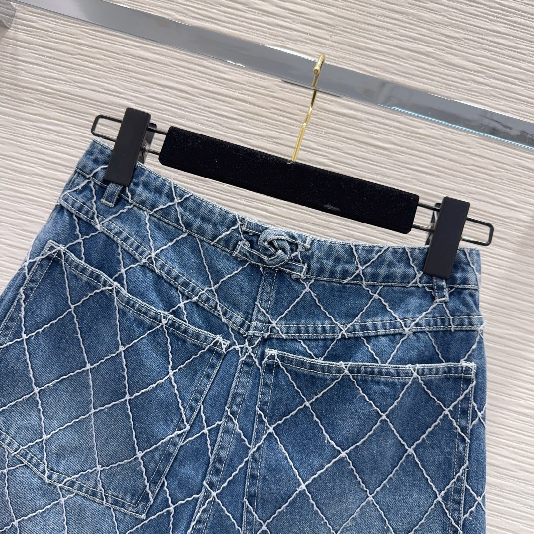 Chanel 2026 Denim Short Blue and White Cotton 731807