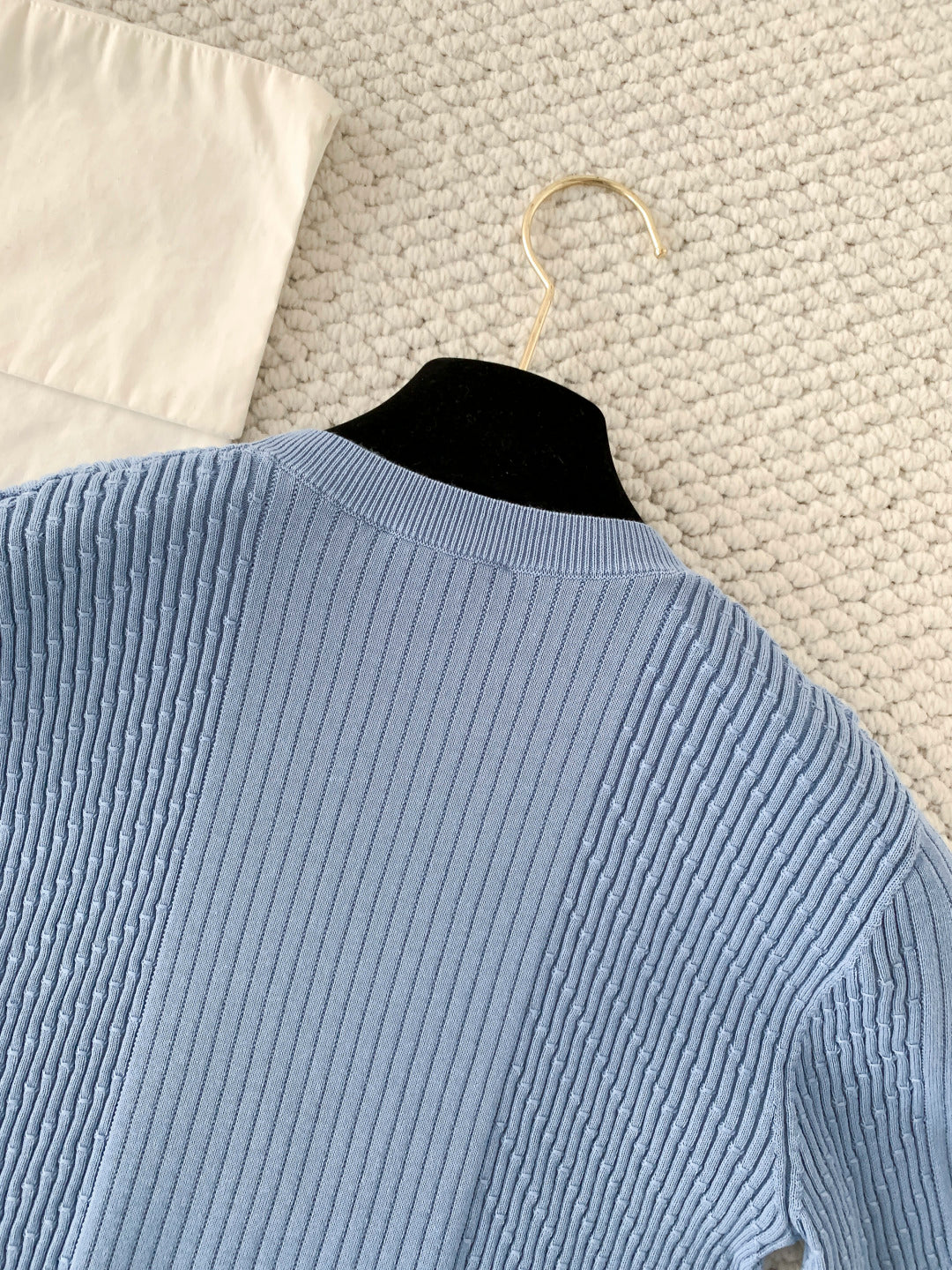 Chanel 2026 Logo Knit Short-Sleeve T-Shirt Blue Cotton 356628