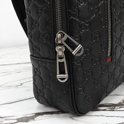 Gucci 2026 Emblem Backpack 43cm Black Embossed Calfskin
