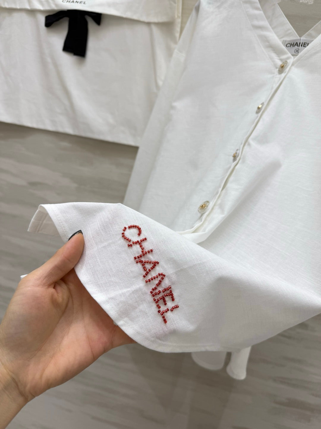 Chanel 2026 V-neck Embroidered Shirt White Cotton 264702
