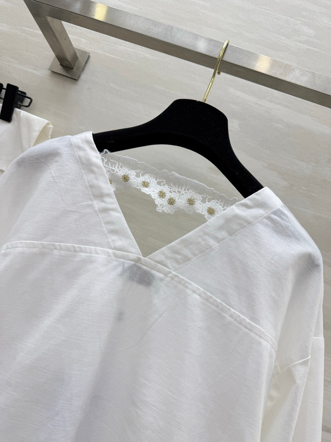 Chanel 2026 V-neck Embroidered Shirt White Cotton 264702