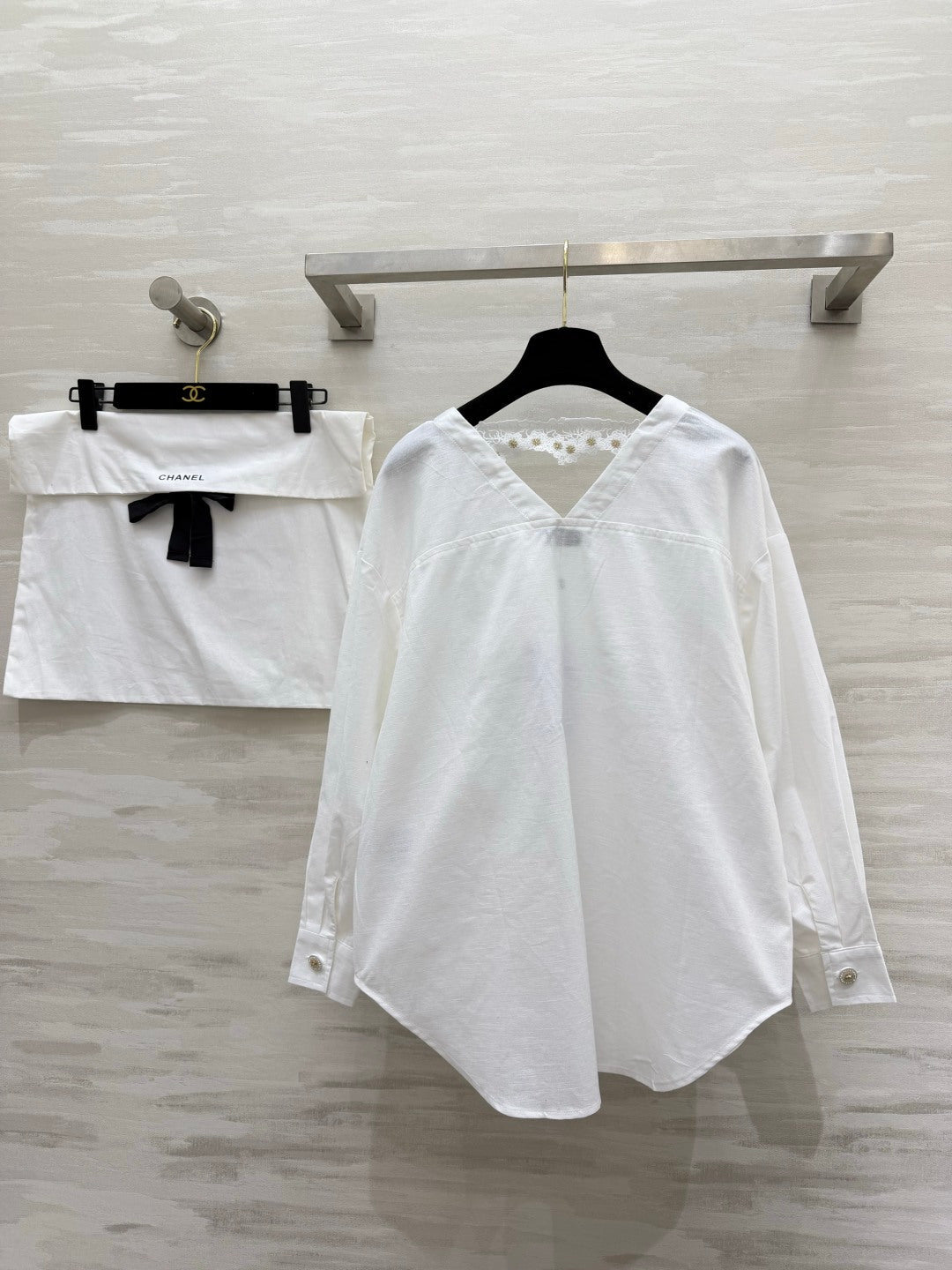 Chanel 2026 V-neck Embroidered Shirt White Cotton 264702