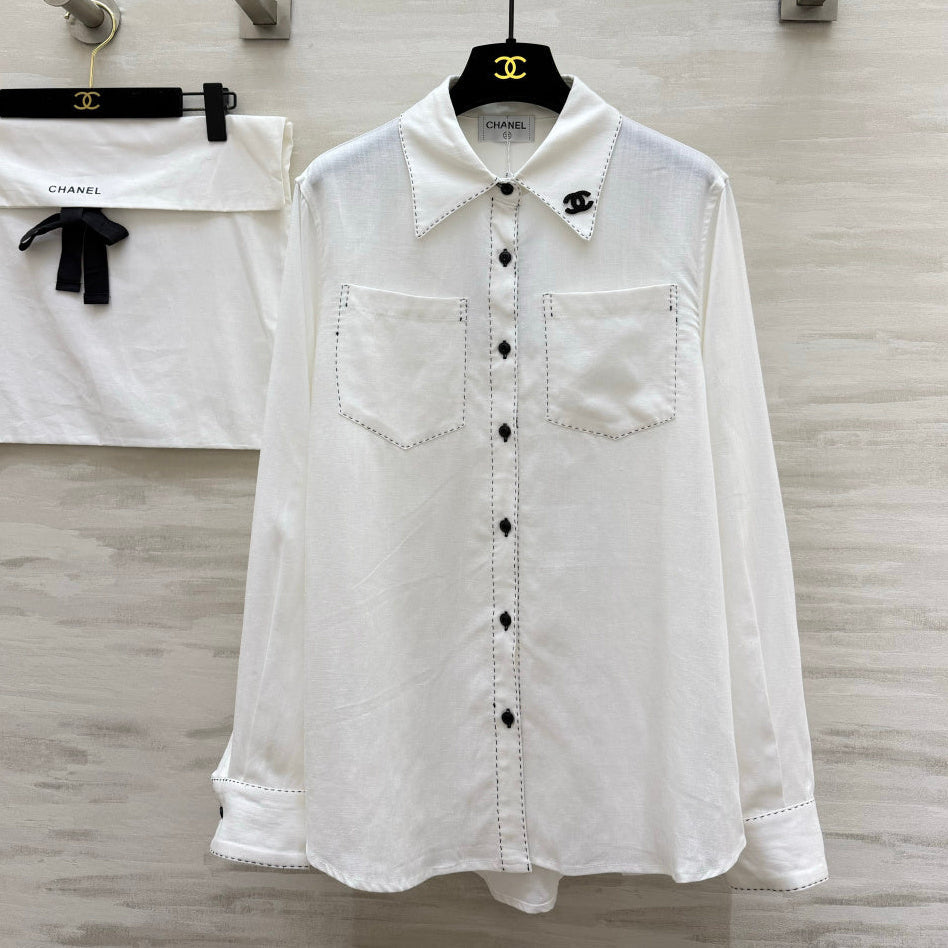 Chanel 2026 Black Logo And Button Shirt White Cotton 391171