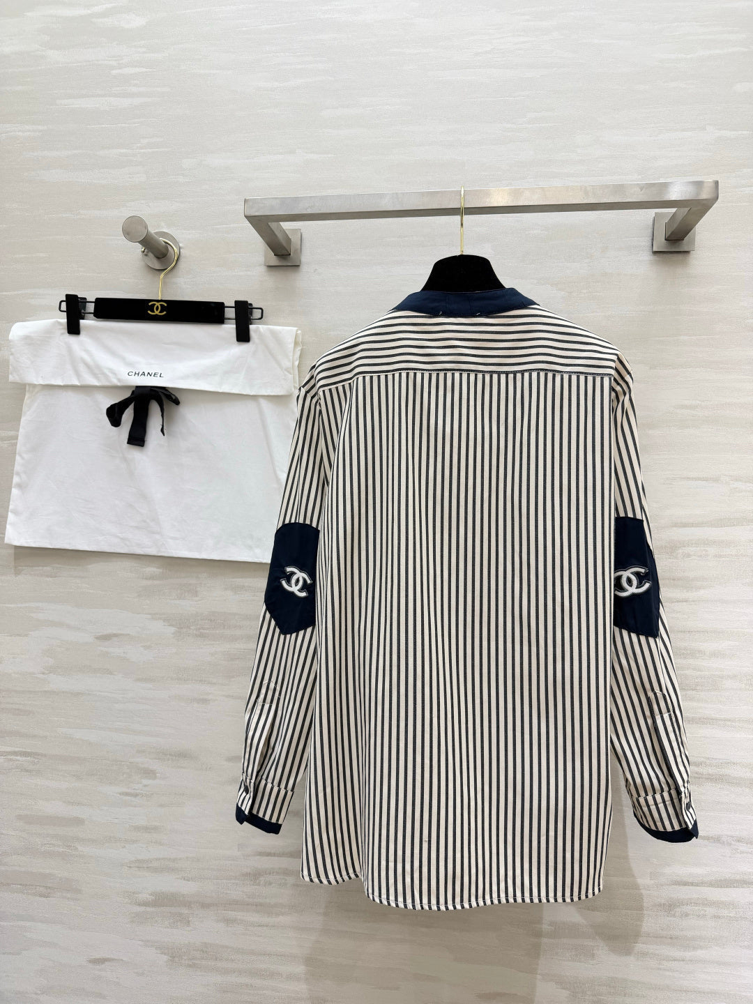Chanel 2026 Striped Shirt Black White Blue Cotton 391144
