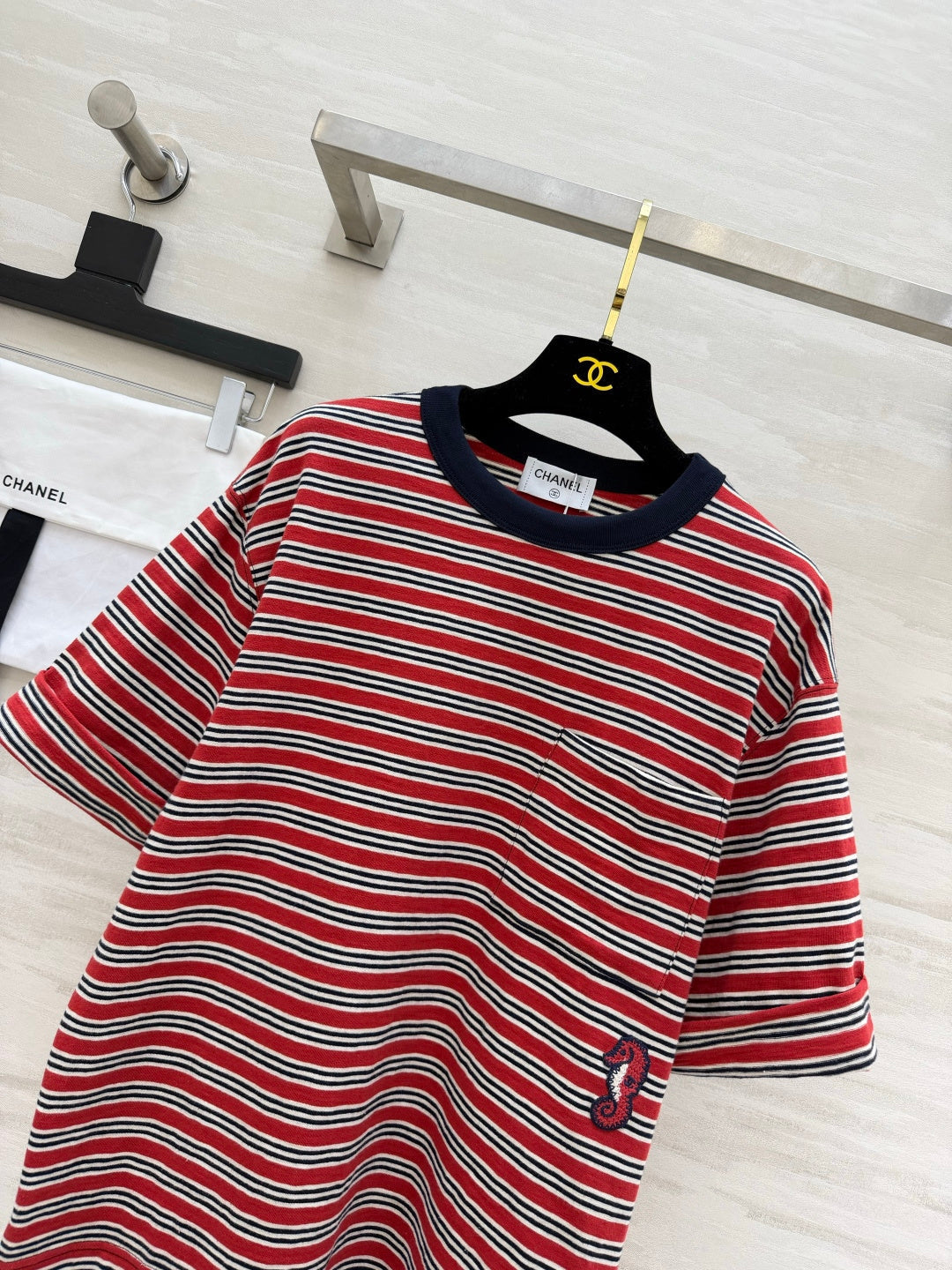 Chanel 2026 Striped T-shirt With Seahorse Red Cotton 394177
