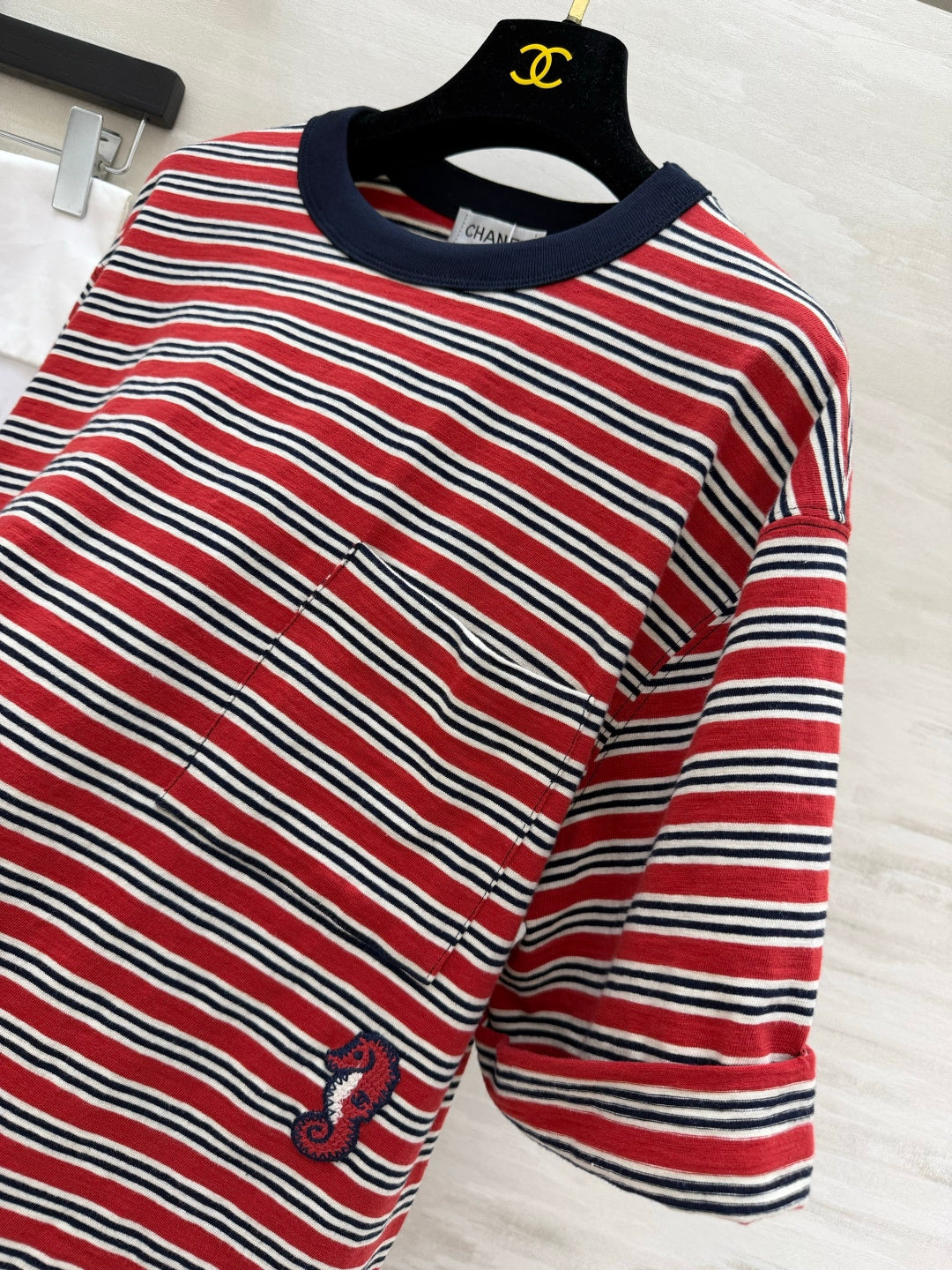 Chanel 2026 Striped T-shirt With Seahorse Red Cotton 394177