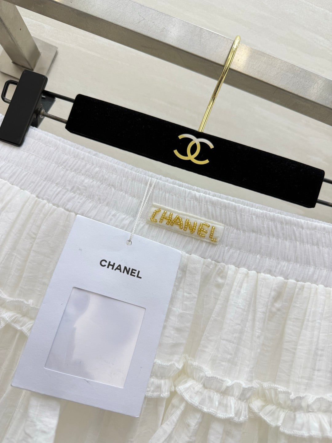 Chanel 2026 Double-layered Ruffled Skirt White Cotton 666397