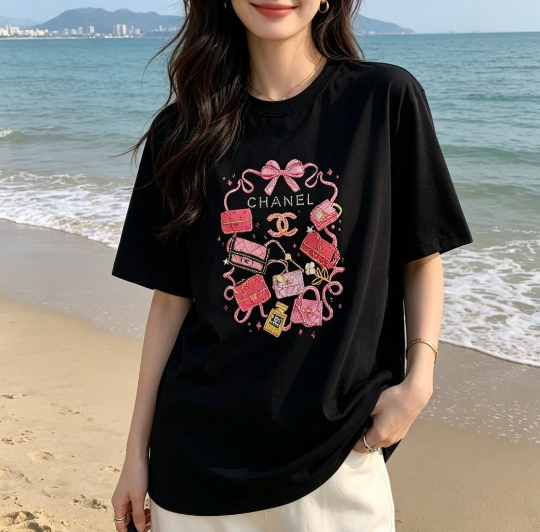 Chanel 2026 Rhinestone Print T-shirt Cotton 681371