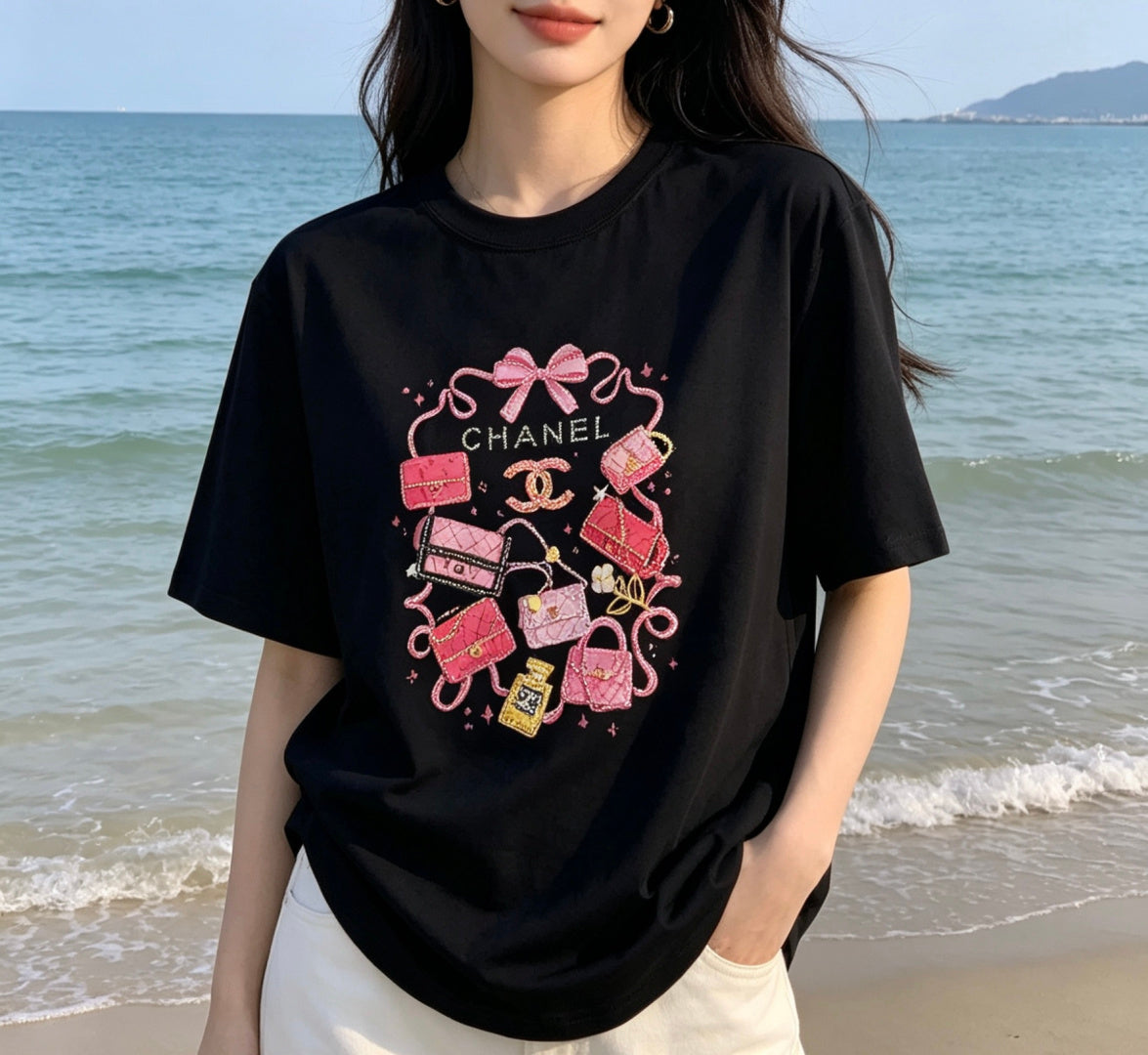 Chanel 2026 Rhinestone Print T-shirt Cotton 681371