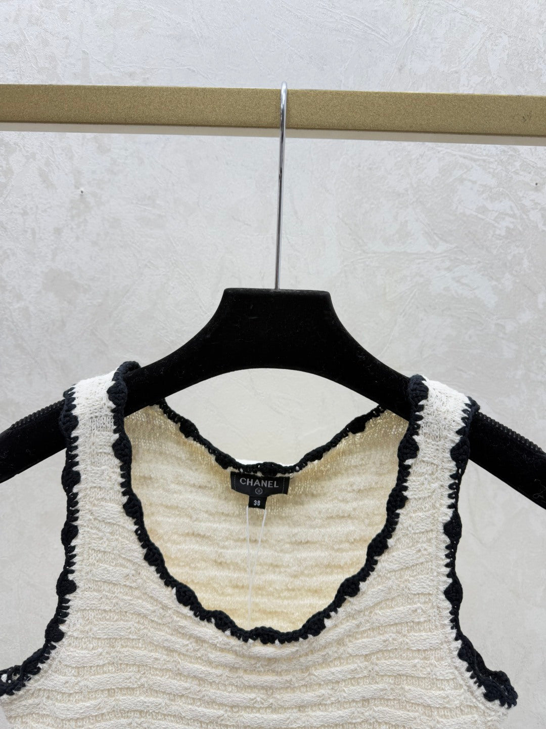 Chanel 2026 Crochet Knit Vest Black and Off-White Wool