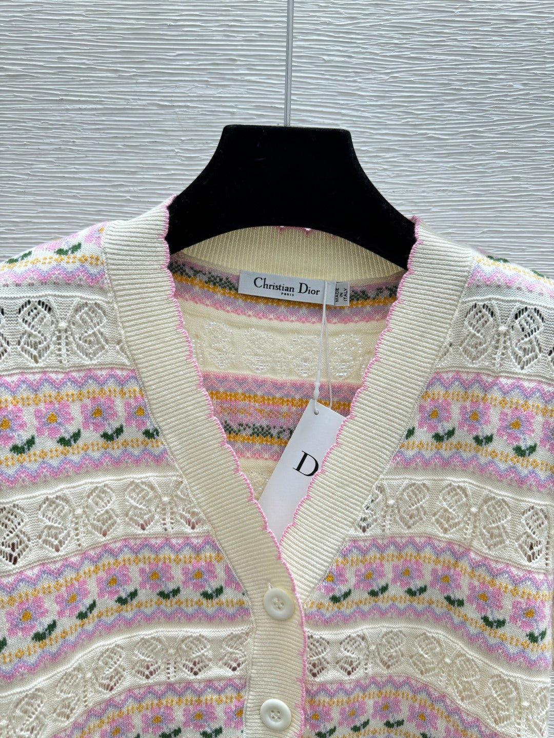 Dior 2026 Short-sleeve Knit Cardigan Pink Cream Wool