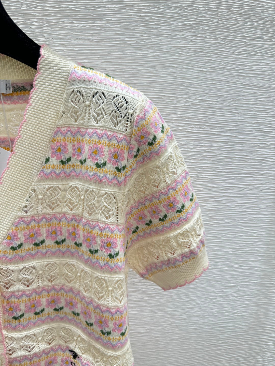 Dior 2026 Short-sleeve Knit Cardigan Pink Cream Wool