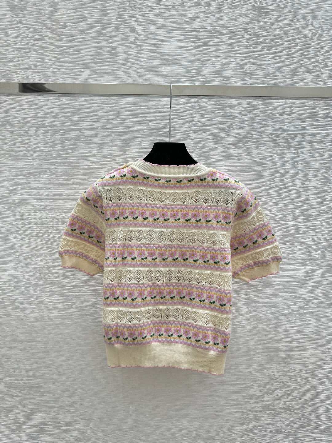 Dior 2026 Short-sleeve Knit Sweater Pink Cream Wool