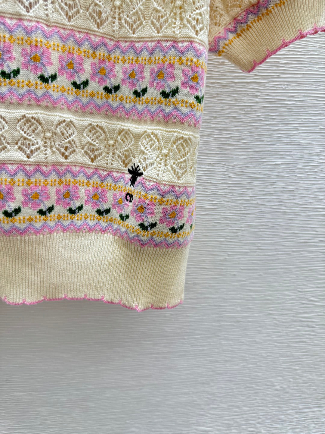 Dior 2026 Short-sleeve Knit Sweater Pink Cream Wool
