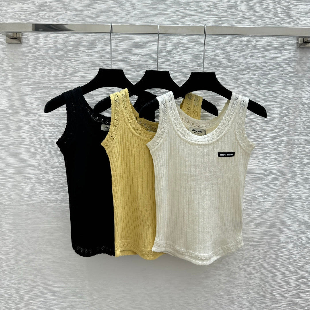 Miumiu 2026 Vest Black White Yellow Linen