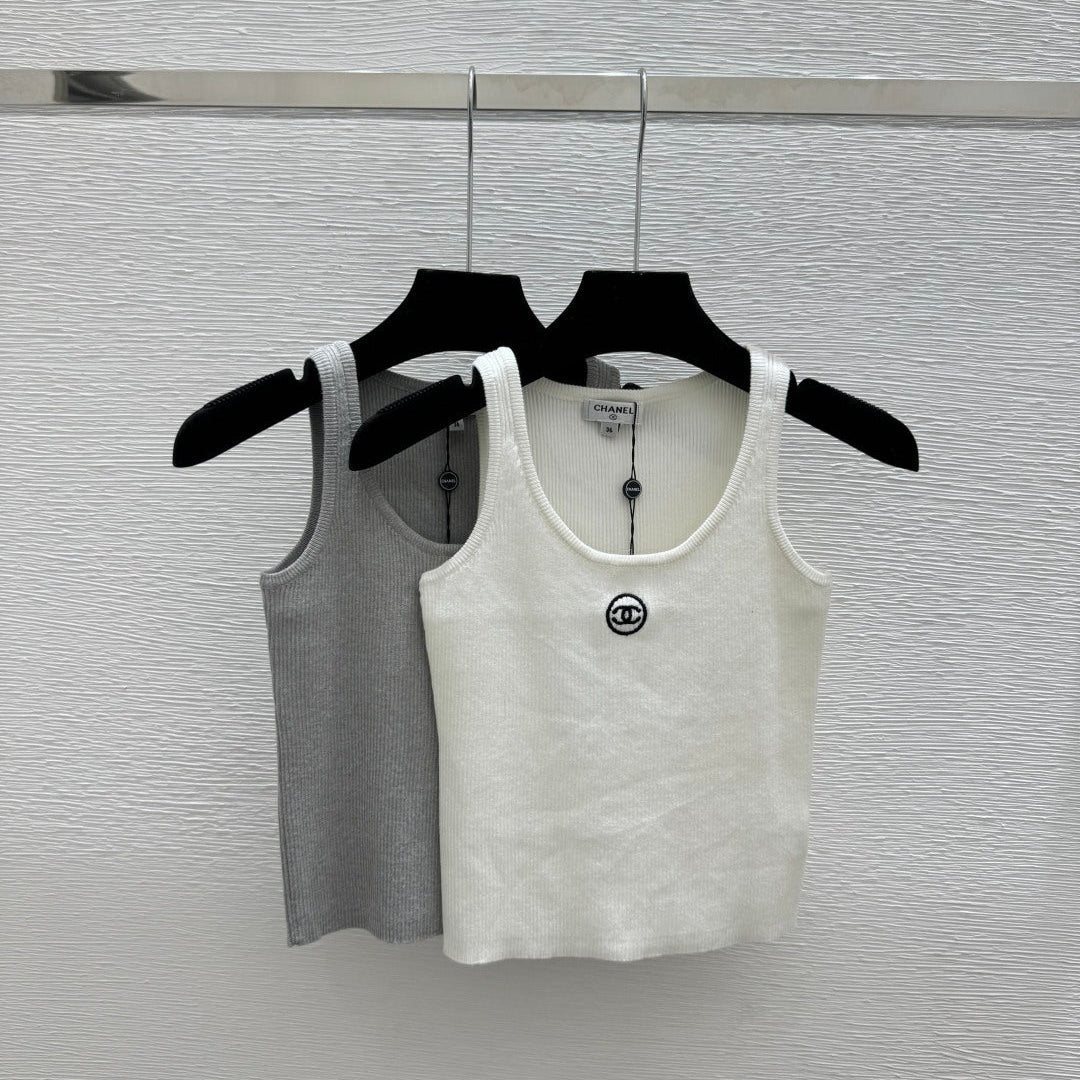 Chanel 2026 Tank Top White and Gray Polyester Viscose