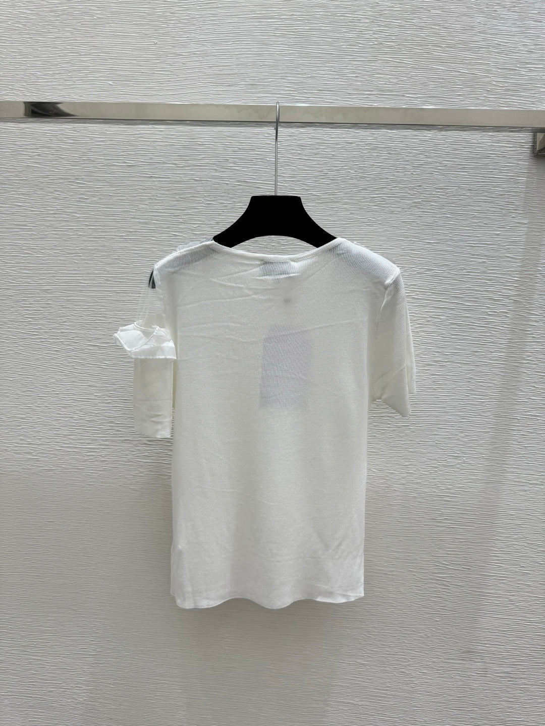 Chanel 2026 Ruffled Neckline Knit Top Black White Wool Nylon
