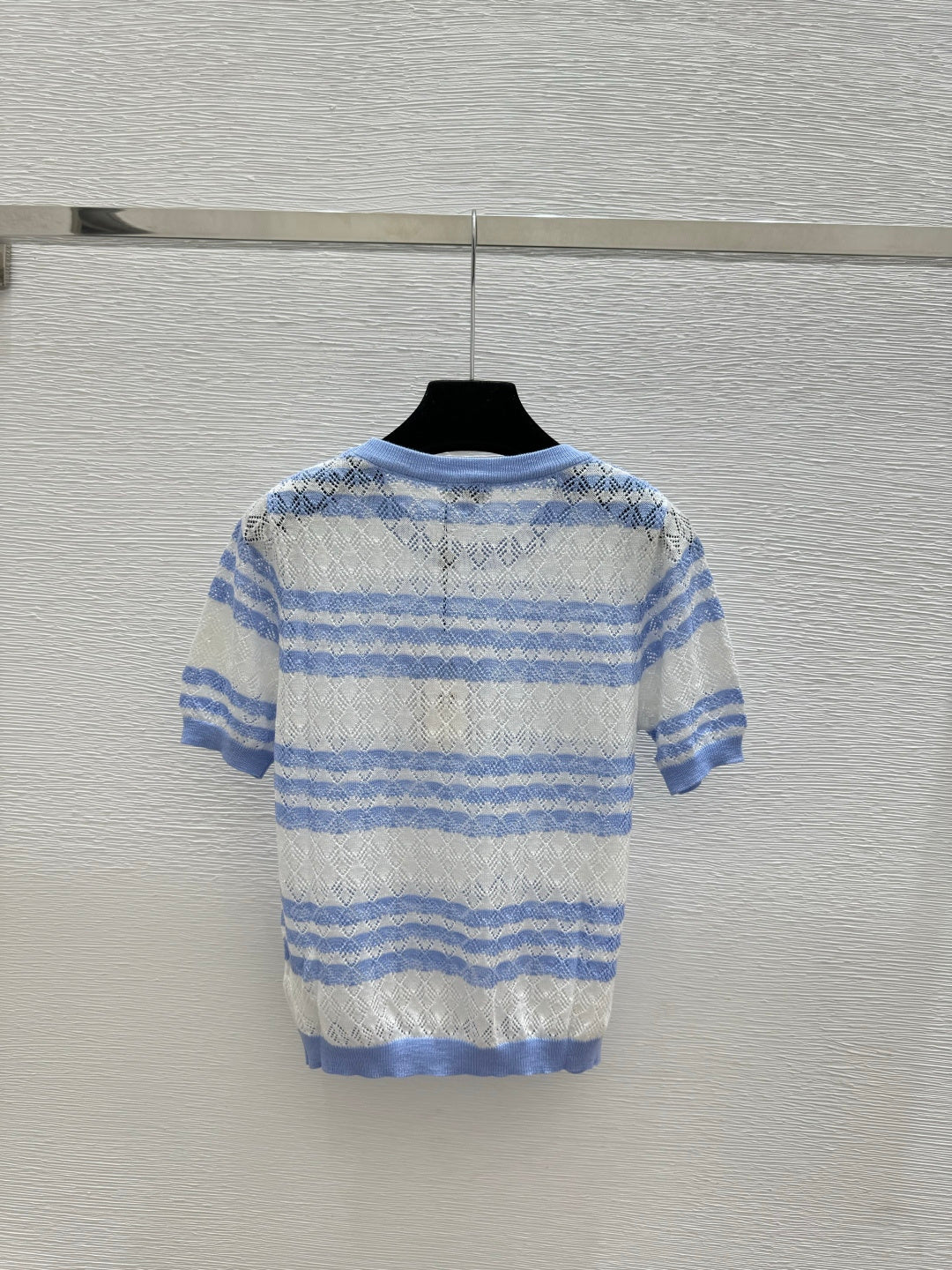 Chanel 2026 Striped Knit Short-sleeved Top Blue and Black Wool Cashmere 368362