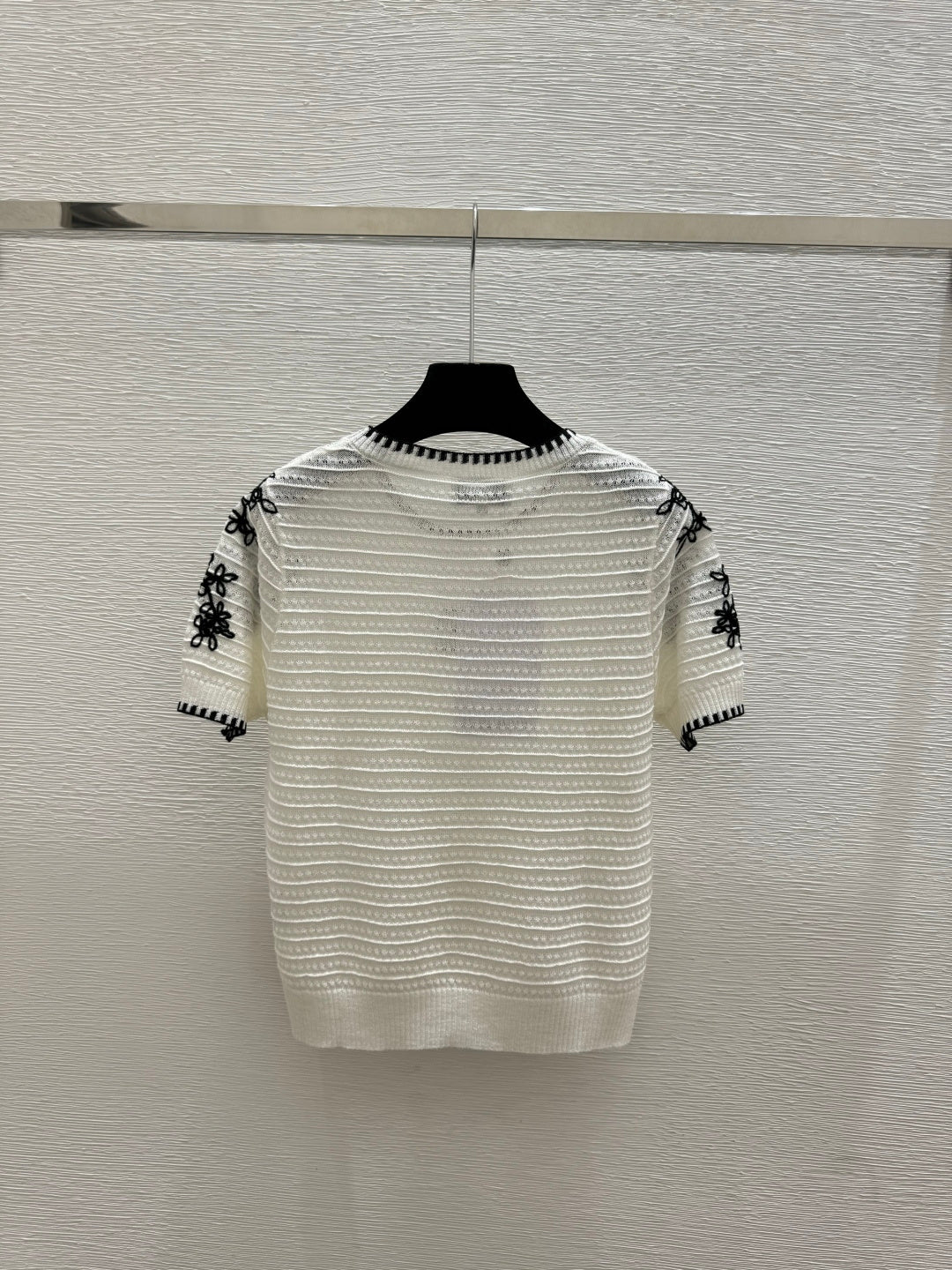 Chanel 2026 Short-sleeved Shirt White and Navy Blue Tencel Wool 294572