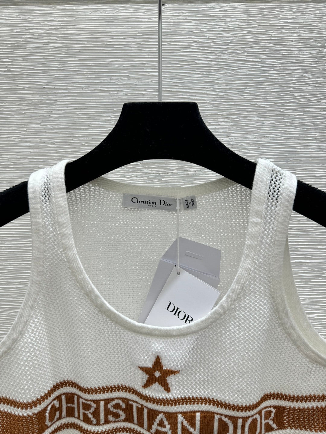 Dior 2026 Mesh Knit Vest Brown and White Wool 341178