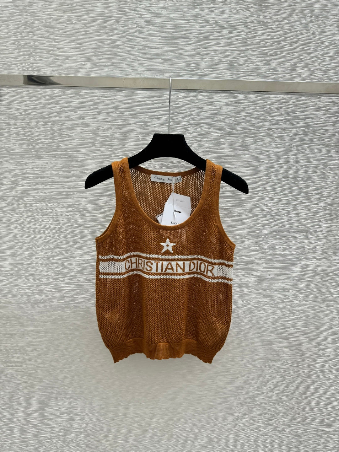 Dior 2026 Mesh Knit Vest Brown and White Wool 341178