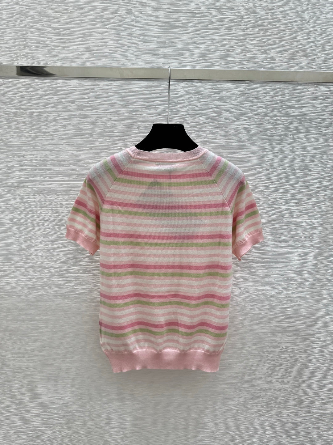 Miumiu 2026 Striped Crew Neck Knit Short-Sleeve T-Shirt Pink Blue Wool 397726