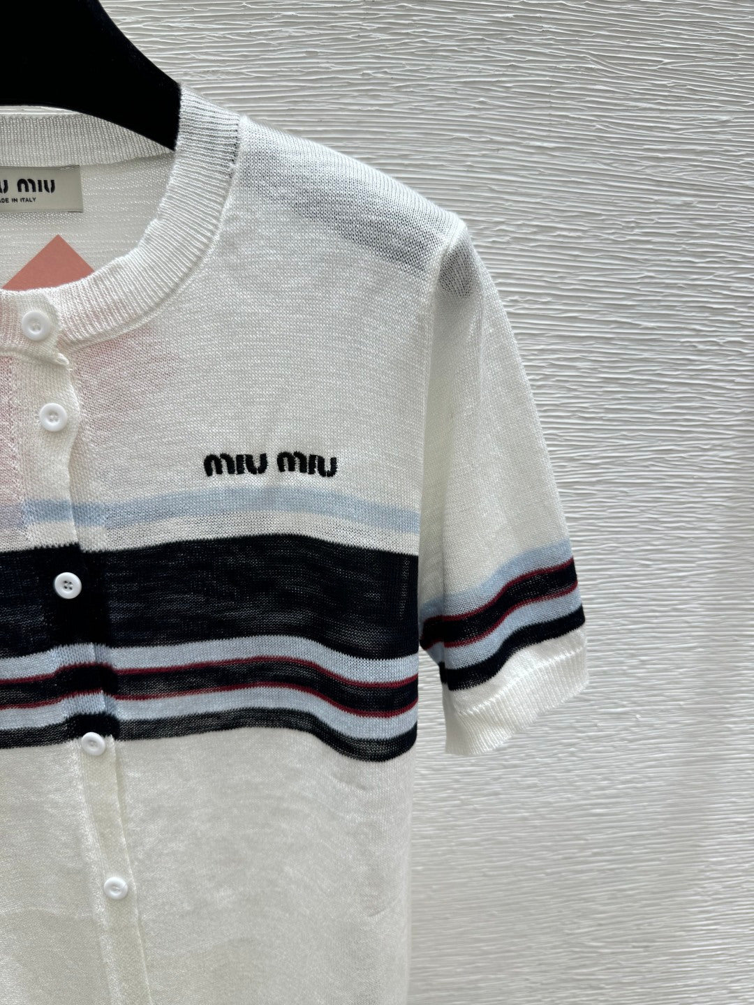 Miumiu 2026 Striped Crew Neck Knitted Short-Sleeve Cardigan Tencel 397728