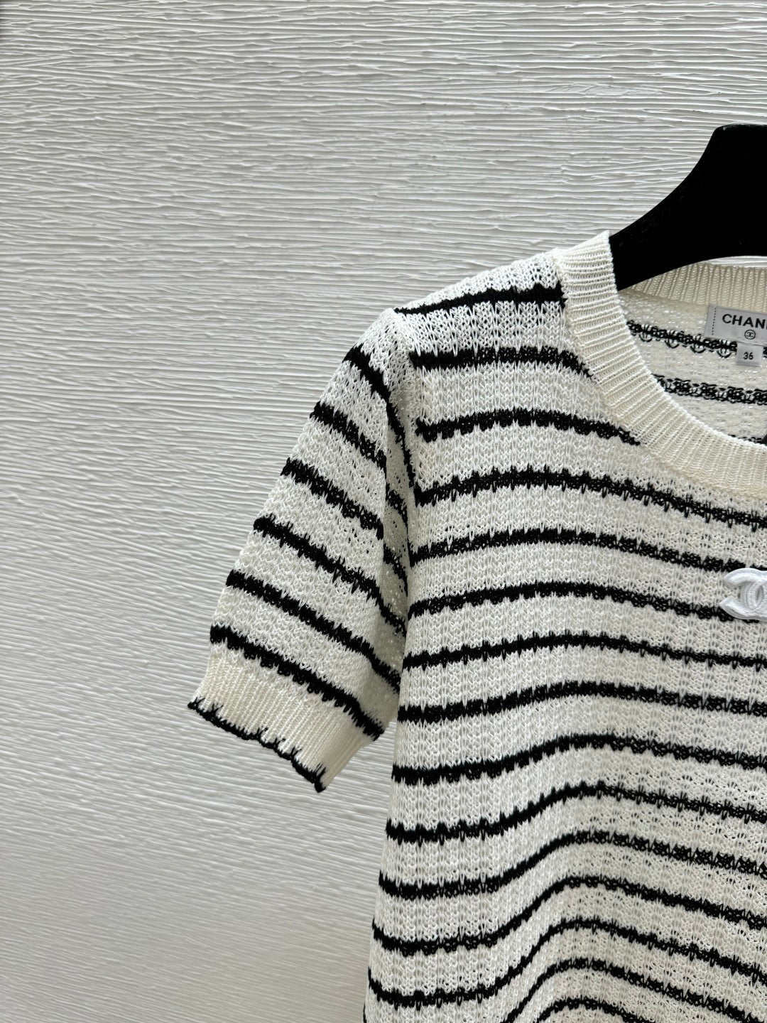 Chanel 2026 Striped Crew Neck Knit Short-Sleeve T-Shirt Cotton 397732