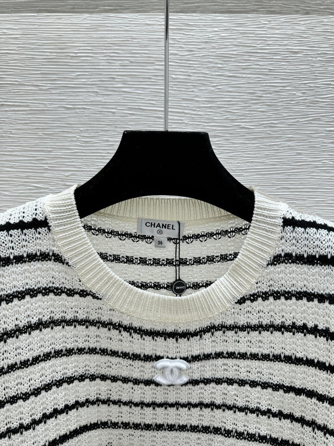Chanel 2026 Striped Crew Neck Knit Short-Sleeve T-Shirt Cotton 397732