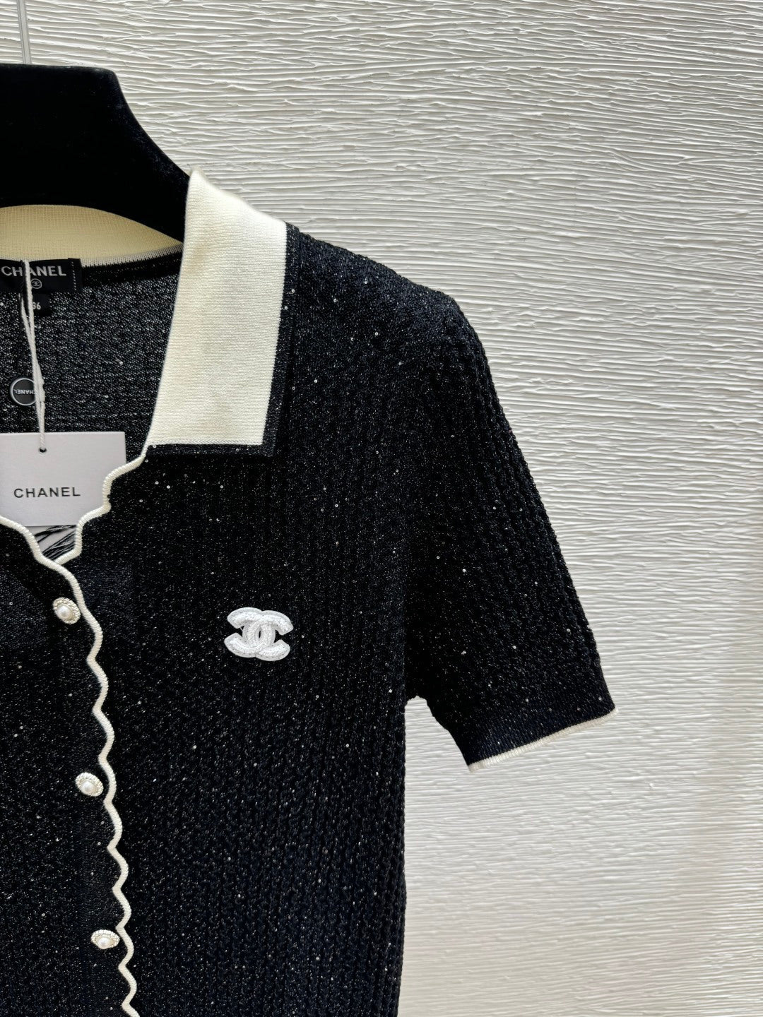 Chanel 2026 Lapel Sequin Knit Short-Sleeve Black Cotton Polyamide 397736