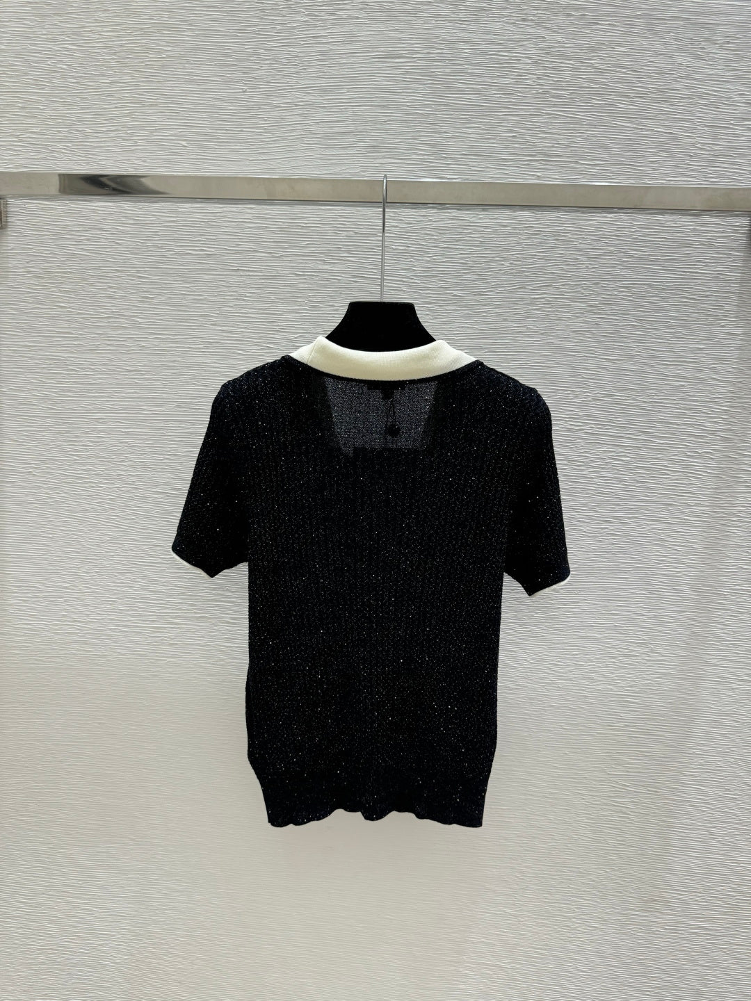 Chanel 2026 Lapel Sequin Knit Short-Sleeve Black Cotton Polyamide 397736