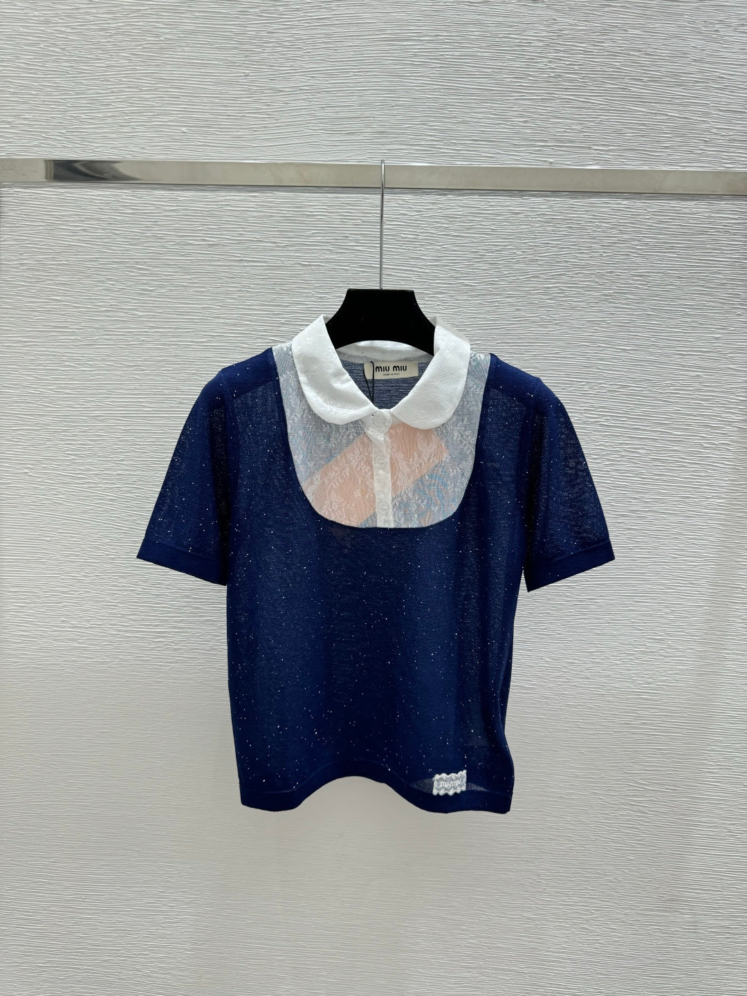 Miumiu 2026 Collared Knitted Short-Sleeve T-Shirt Tencel Nylon 441849