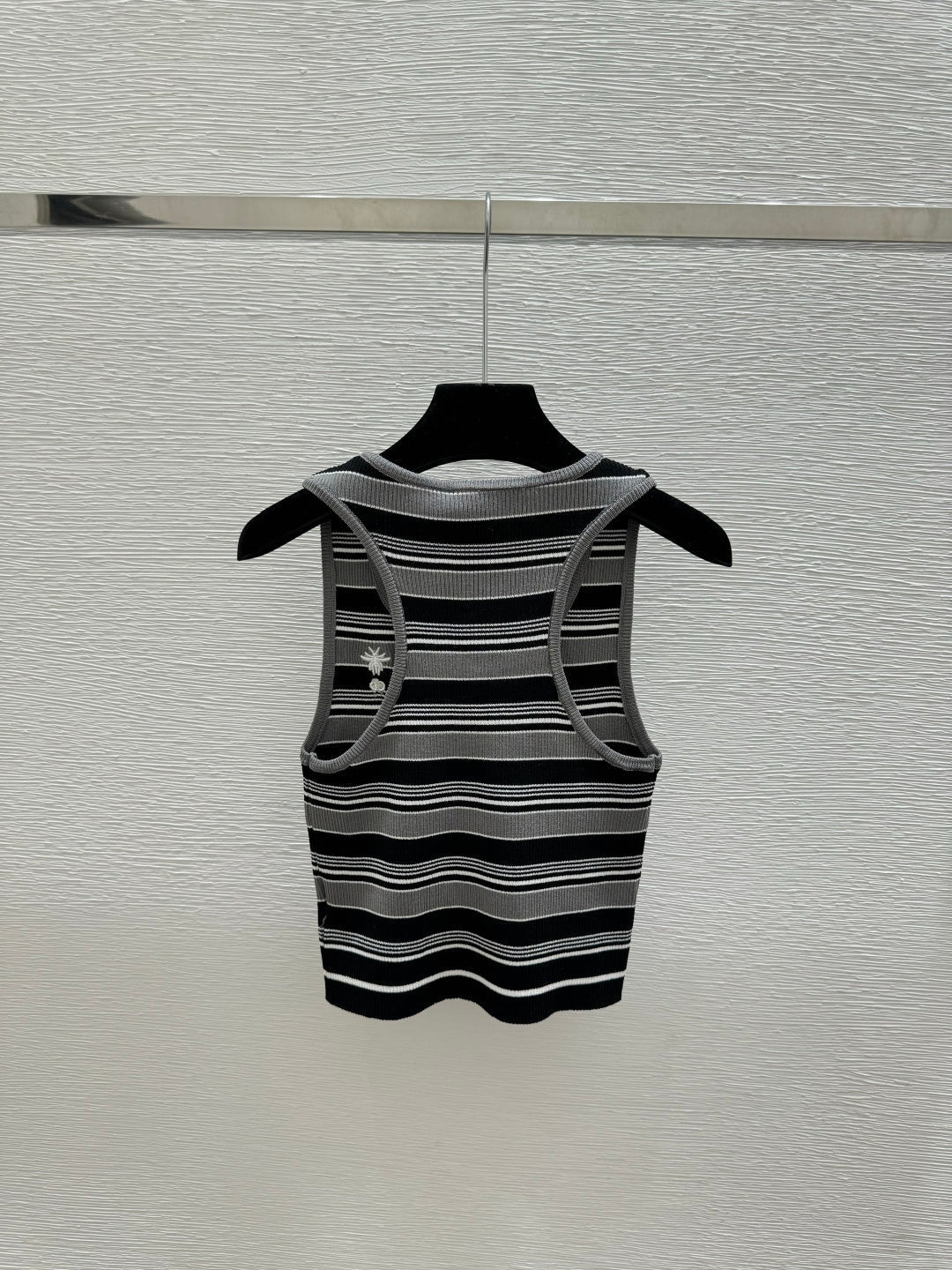 Dior 2026 Striped Crew Neck Knitted Vest Grey Black Wool 452202