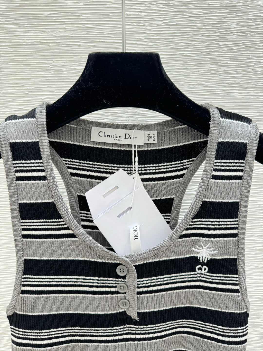 Dior 2026 Striped Crew Neck Knitted Vest Grey Black Wool 452202
