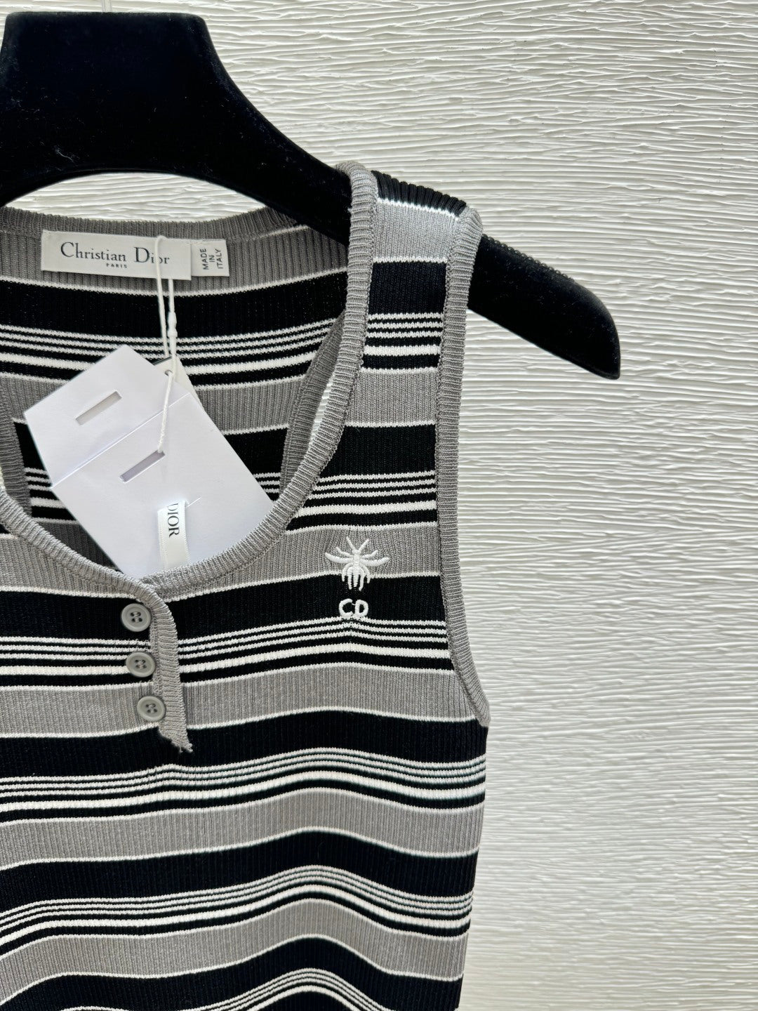 Dior 2026 Striped Crew Neck Knitted Vest Grey Black Wool 452202