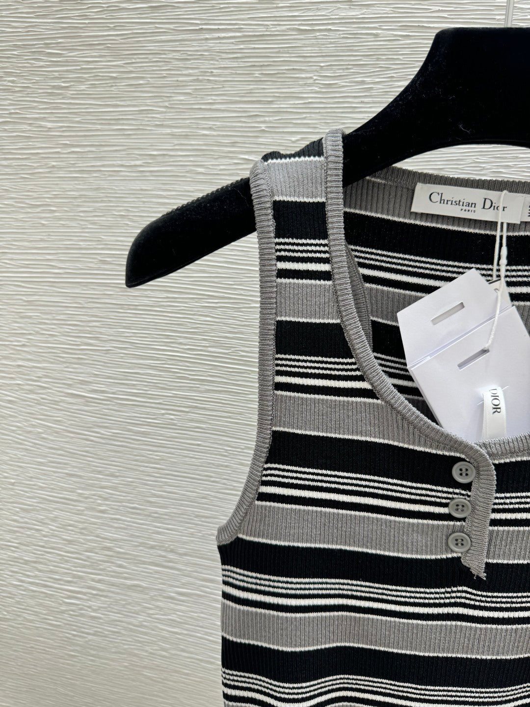 Dior 2026 Striped Crew Neck Knitted Vest Grey Black Wool 452202