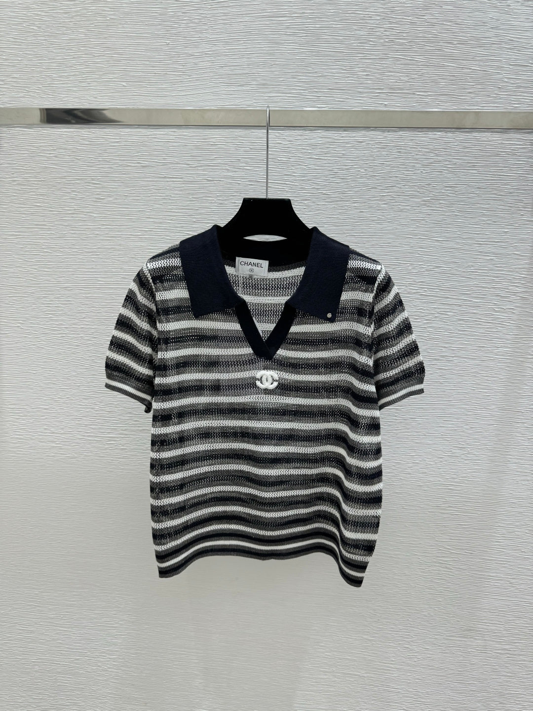 Chanel 2026 Striped Knitted Polo Shirt Wool Cashmere 516777