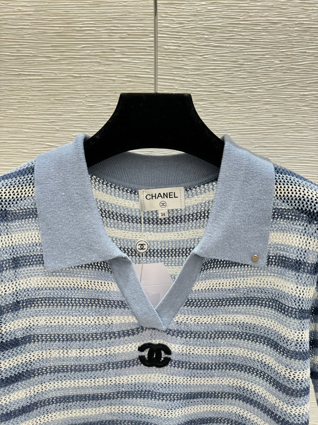 Chanel 2026 Striped Knitted Polo Shirt Wool Cashmere 516777