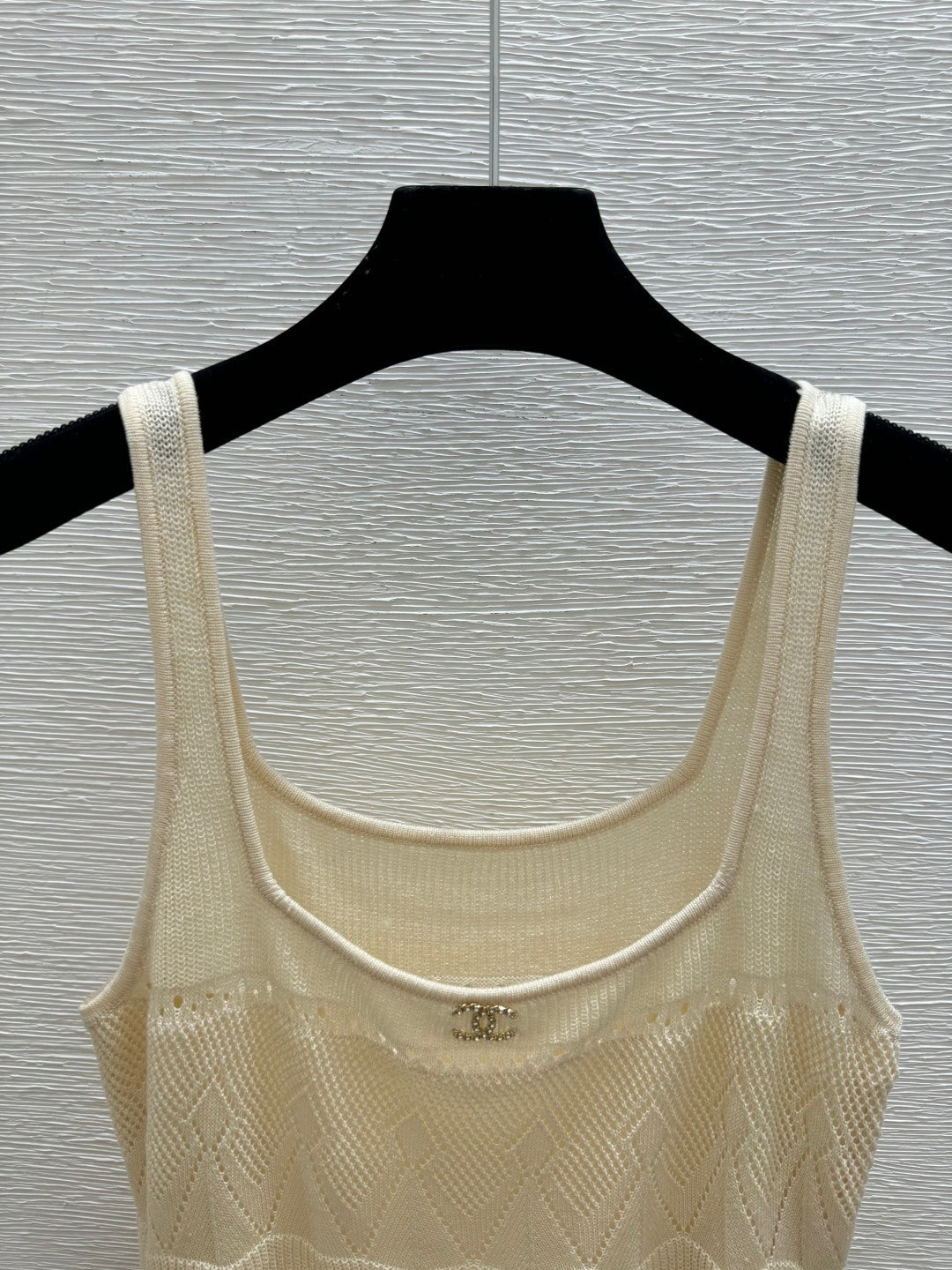 Chanel 2026 Round Neck Knitted Suspender Dress Yellow Linen 516040
