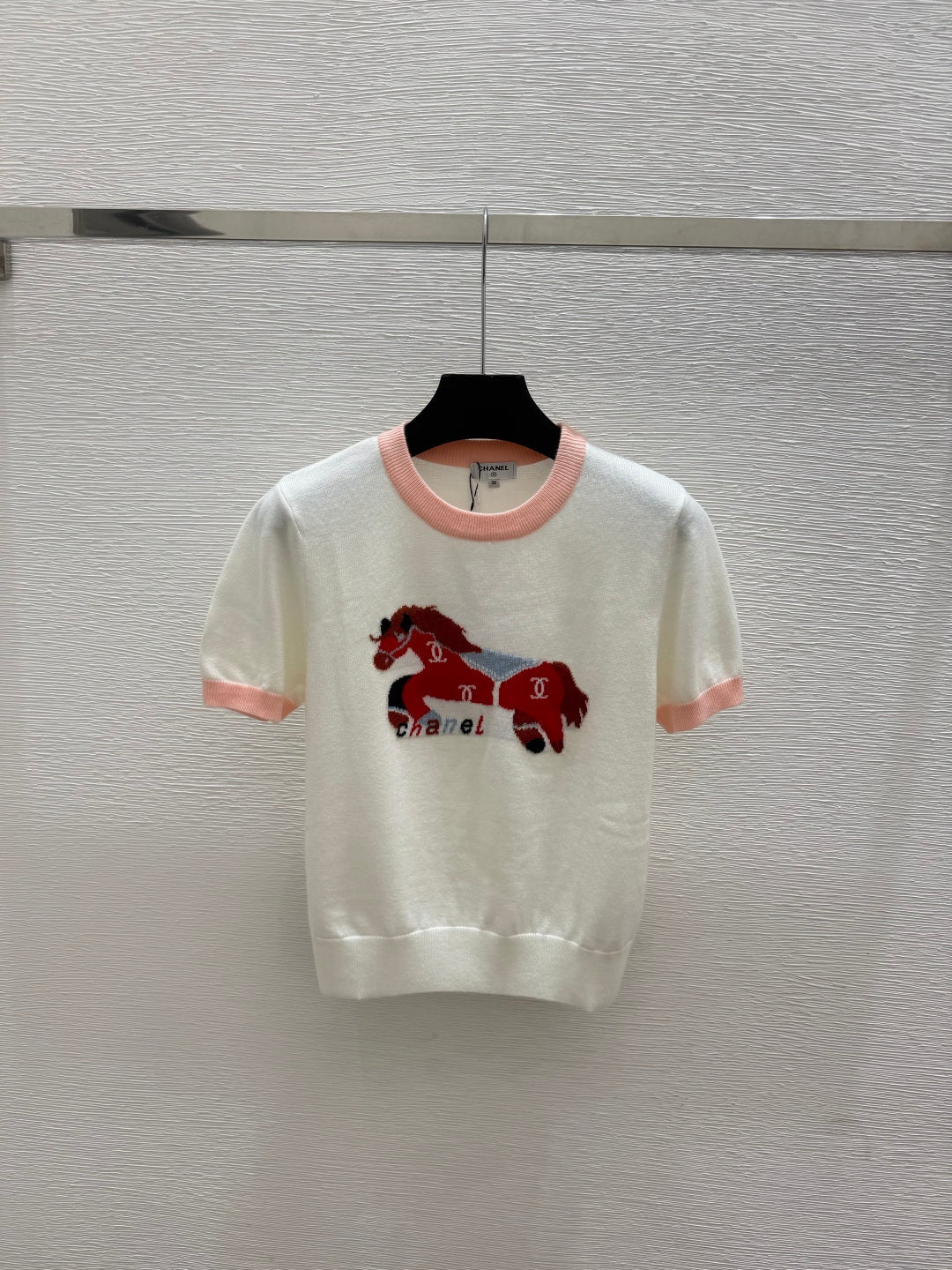 Chanel 2026 Horse Pattern Knit Short-Sleeve Shirt Cotton 685978