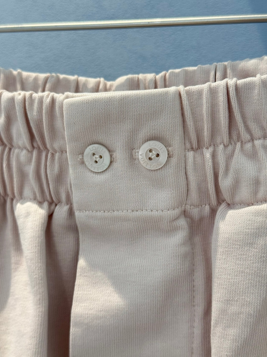 LV Designer Dress With Metal Logo Buttons Light Skirt  Pink Cotton