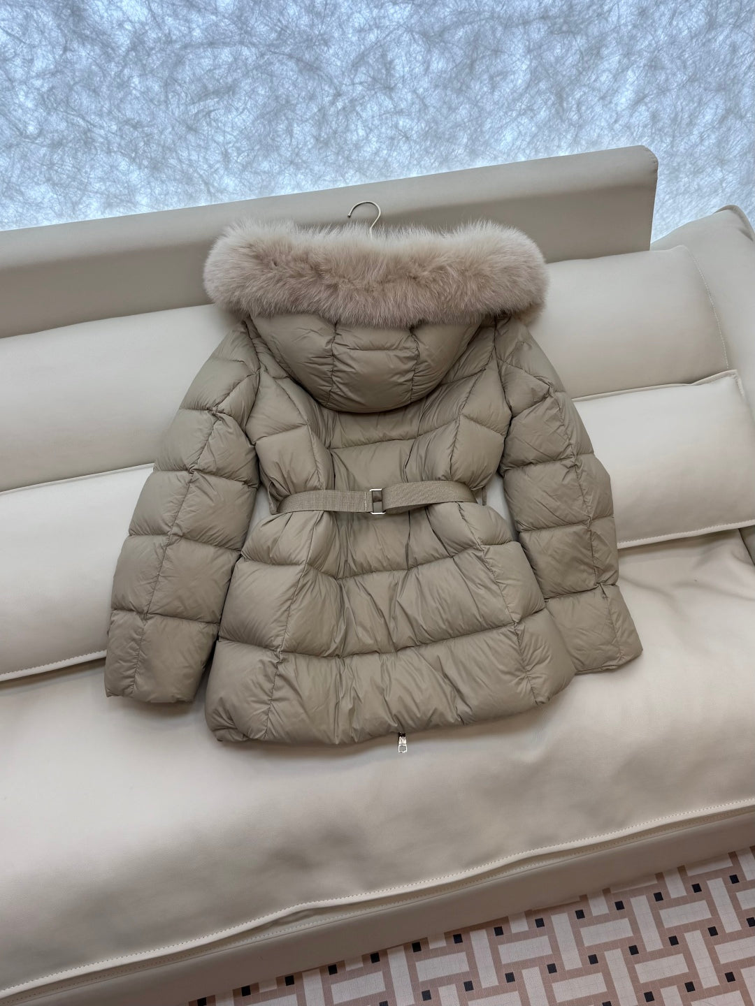 Burberry 25 Fur Collar Plaid Slim-fit Beige Jacket Polyester Down
