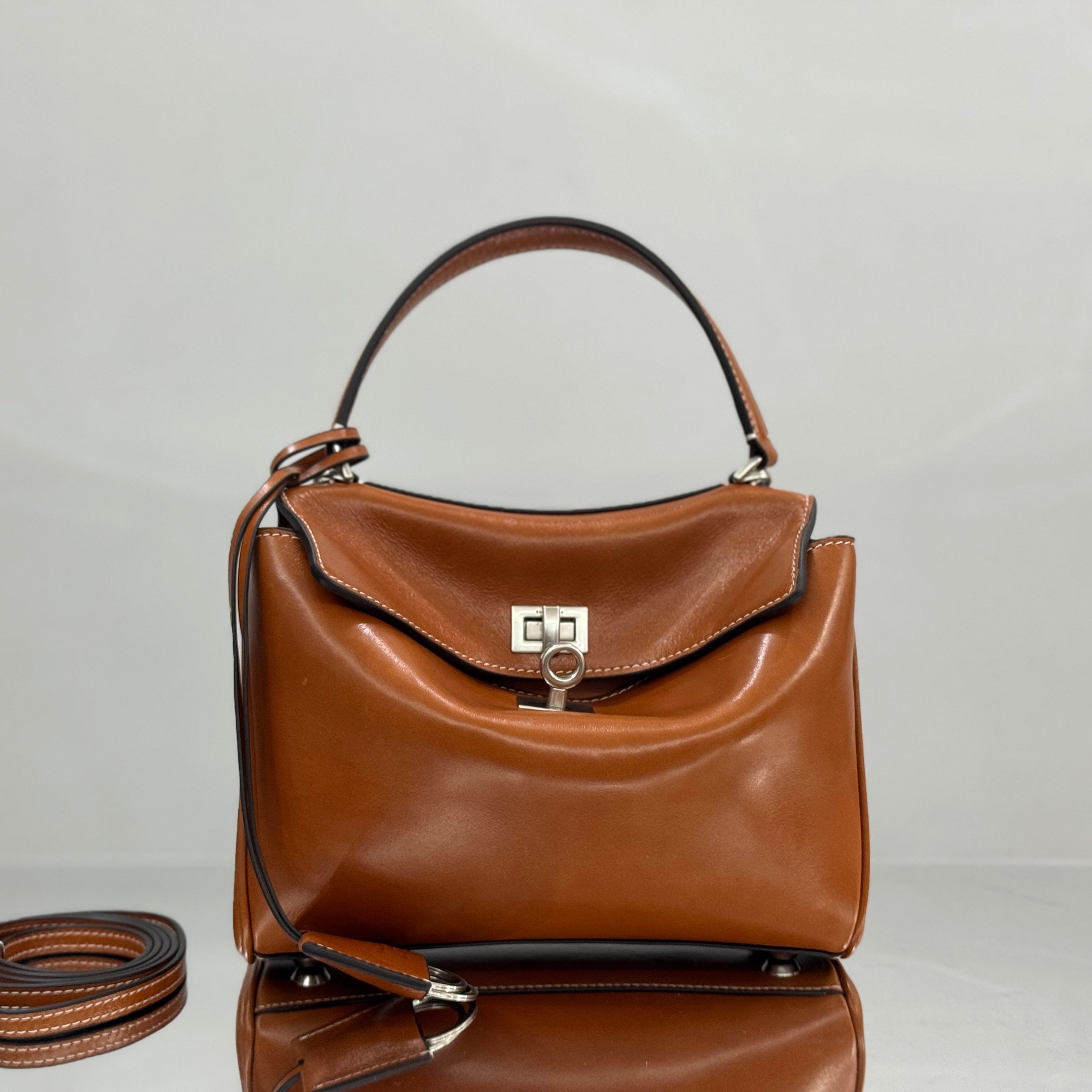 Balenciaga Small Bag 22 Camel Brown Cowhide Sliver Hardware
