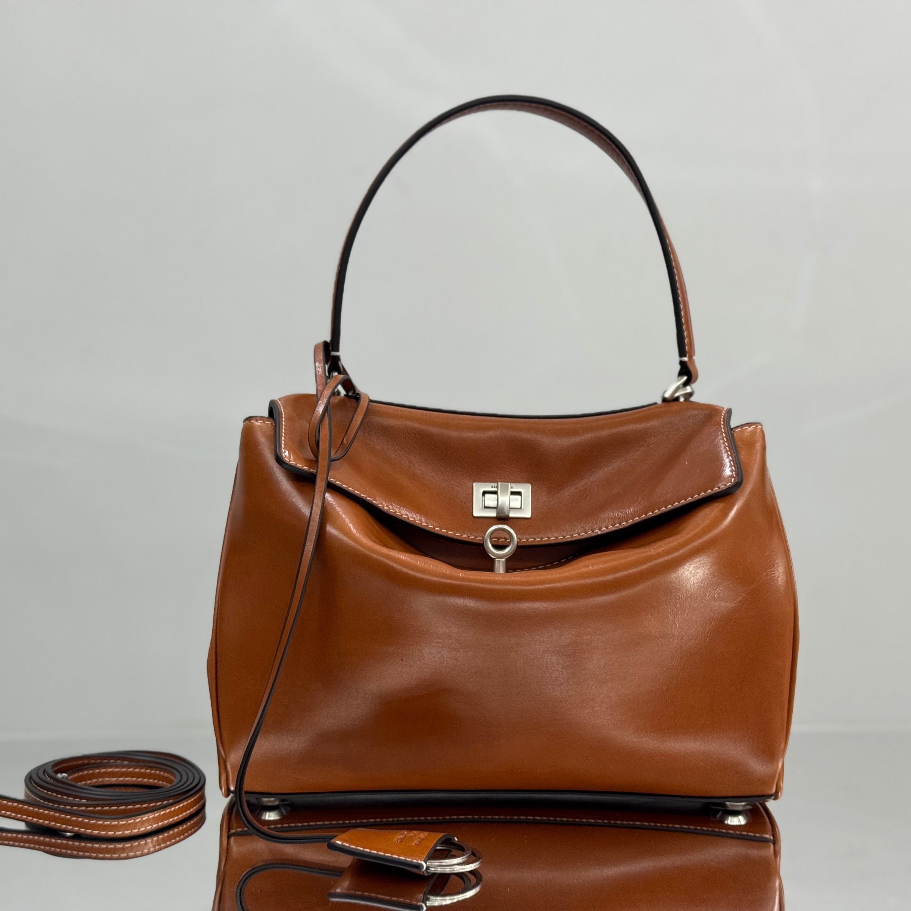 Balenciaga Small Bag 29 Camel Brown Cowhide Sliver Hardware