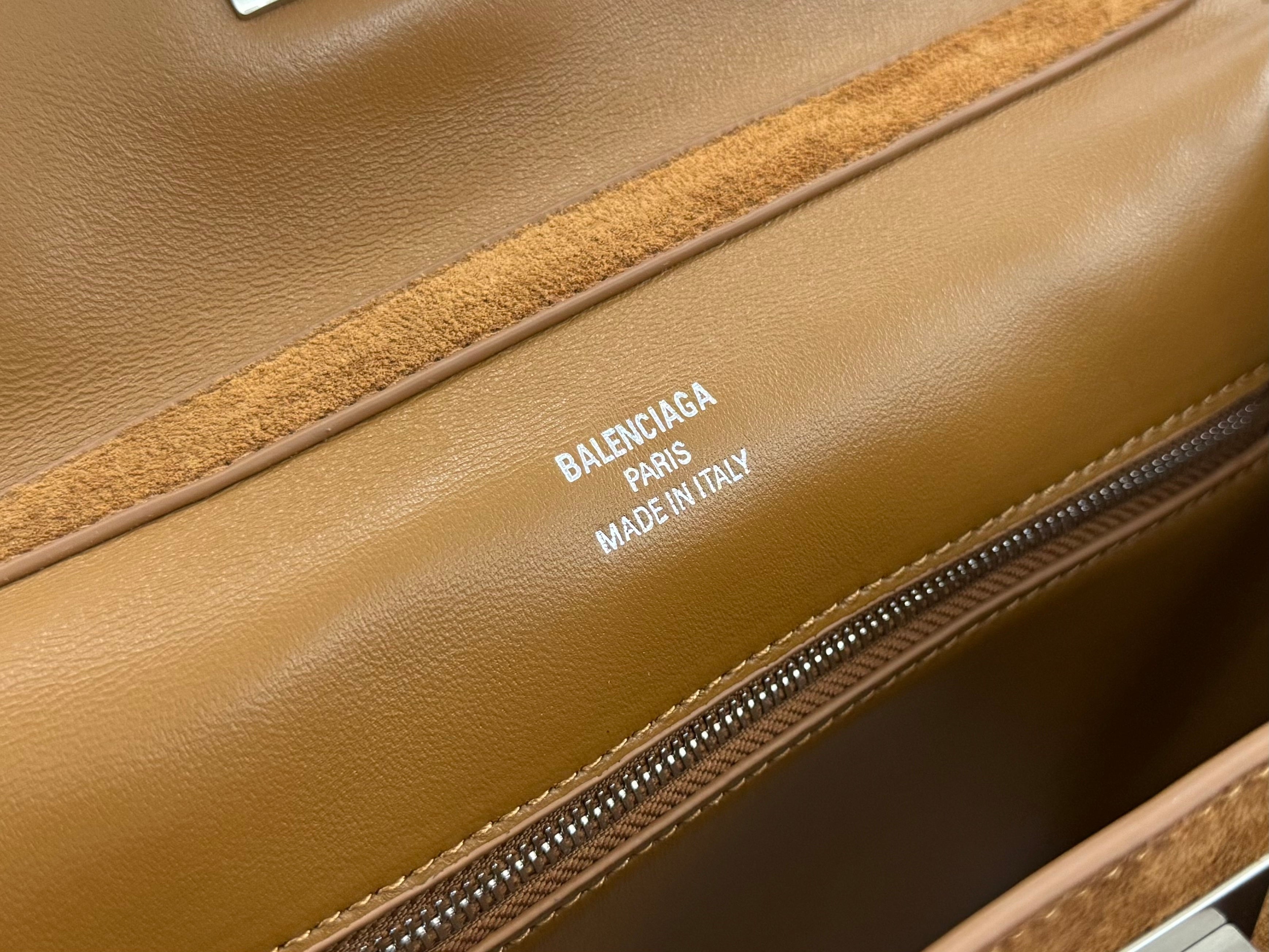 Balenciaga Small Bag 29 Camel Brown Suede Sliver Hardware