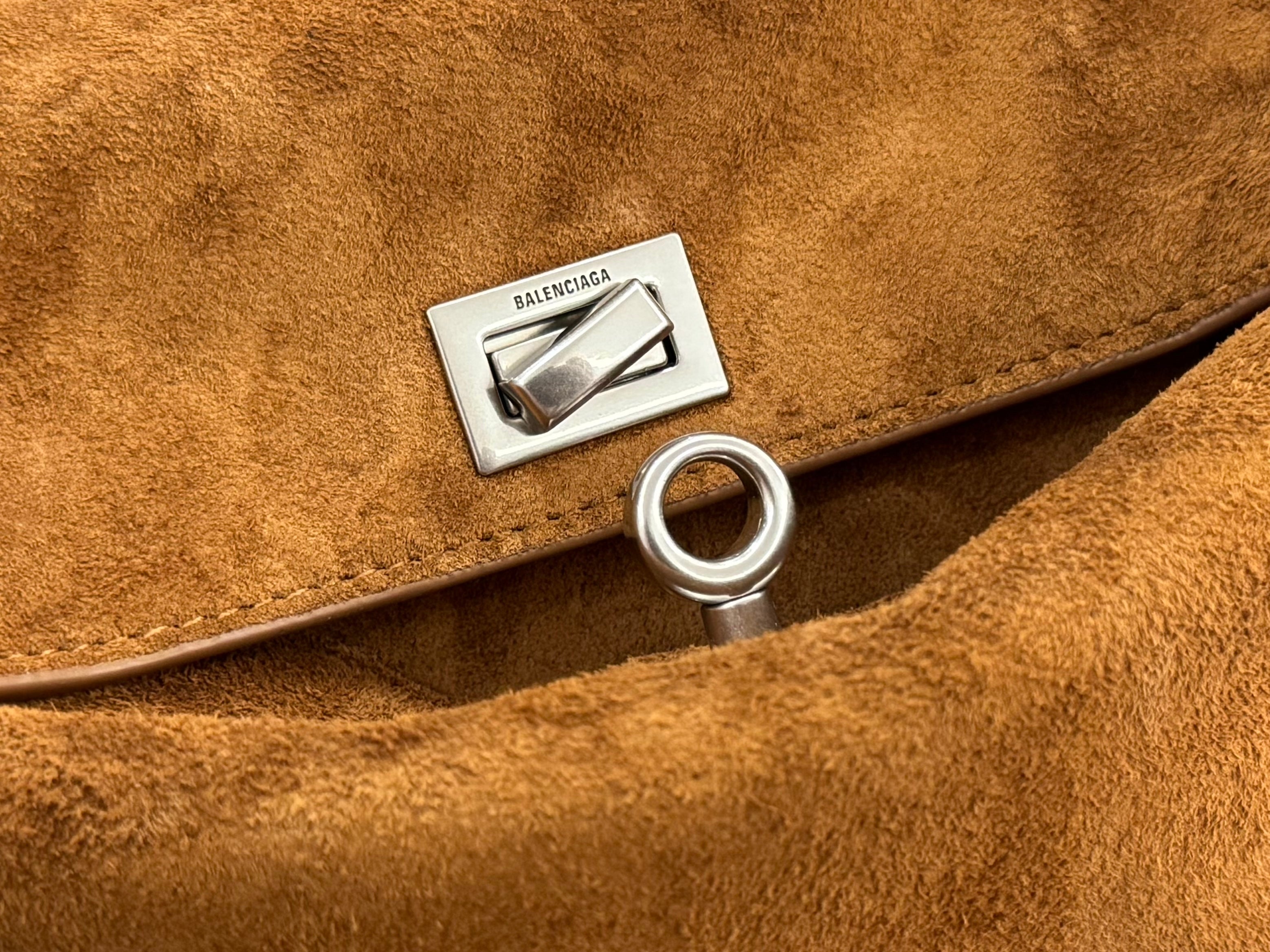 Balenciaga Medium Bag 35 Camel Brown Suede Sliver Hardware