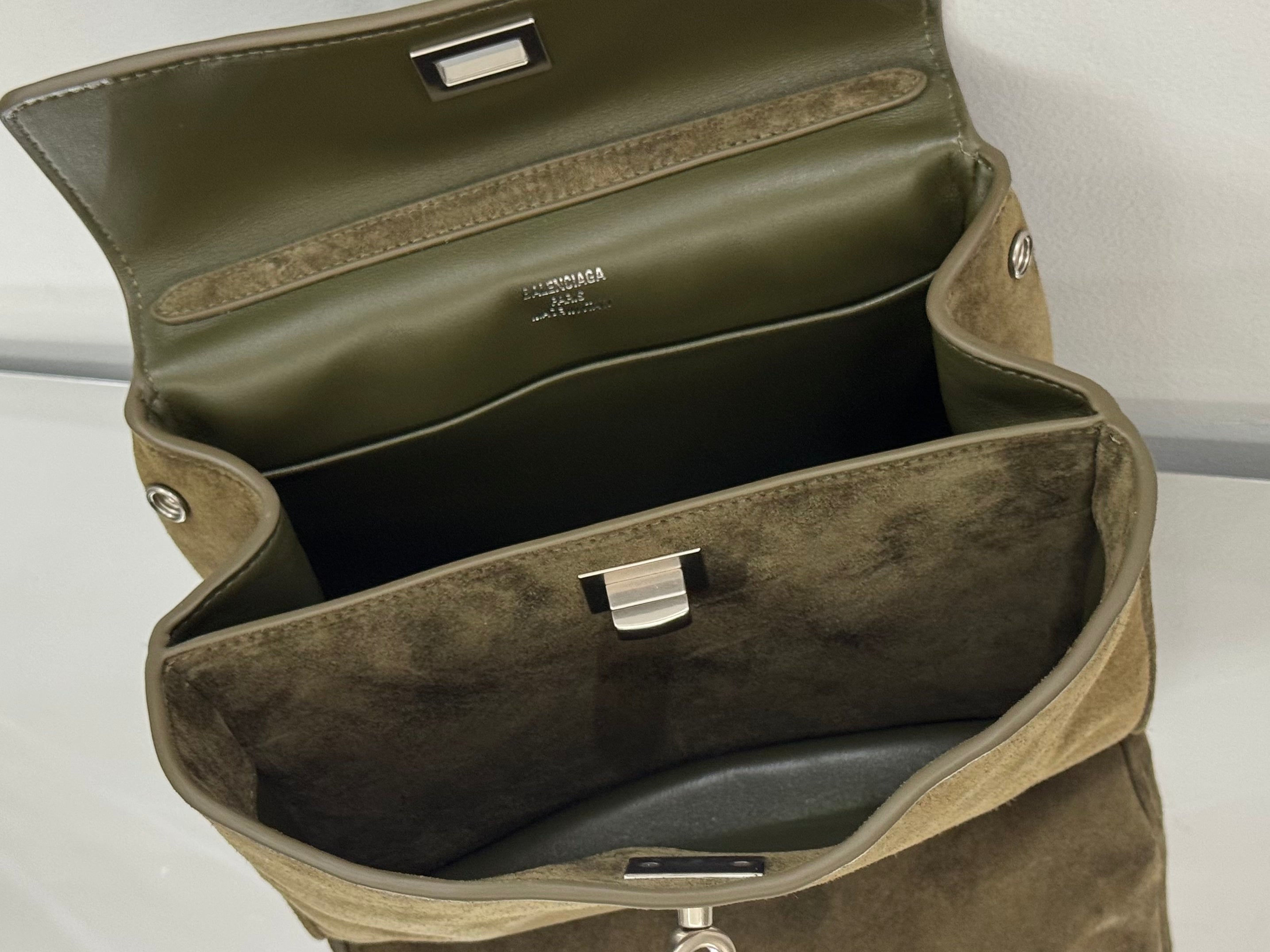 Balenciaga Mini Bag 22 Olive Green Suede Sliver Hardware
