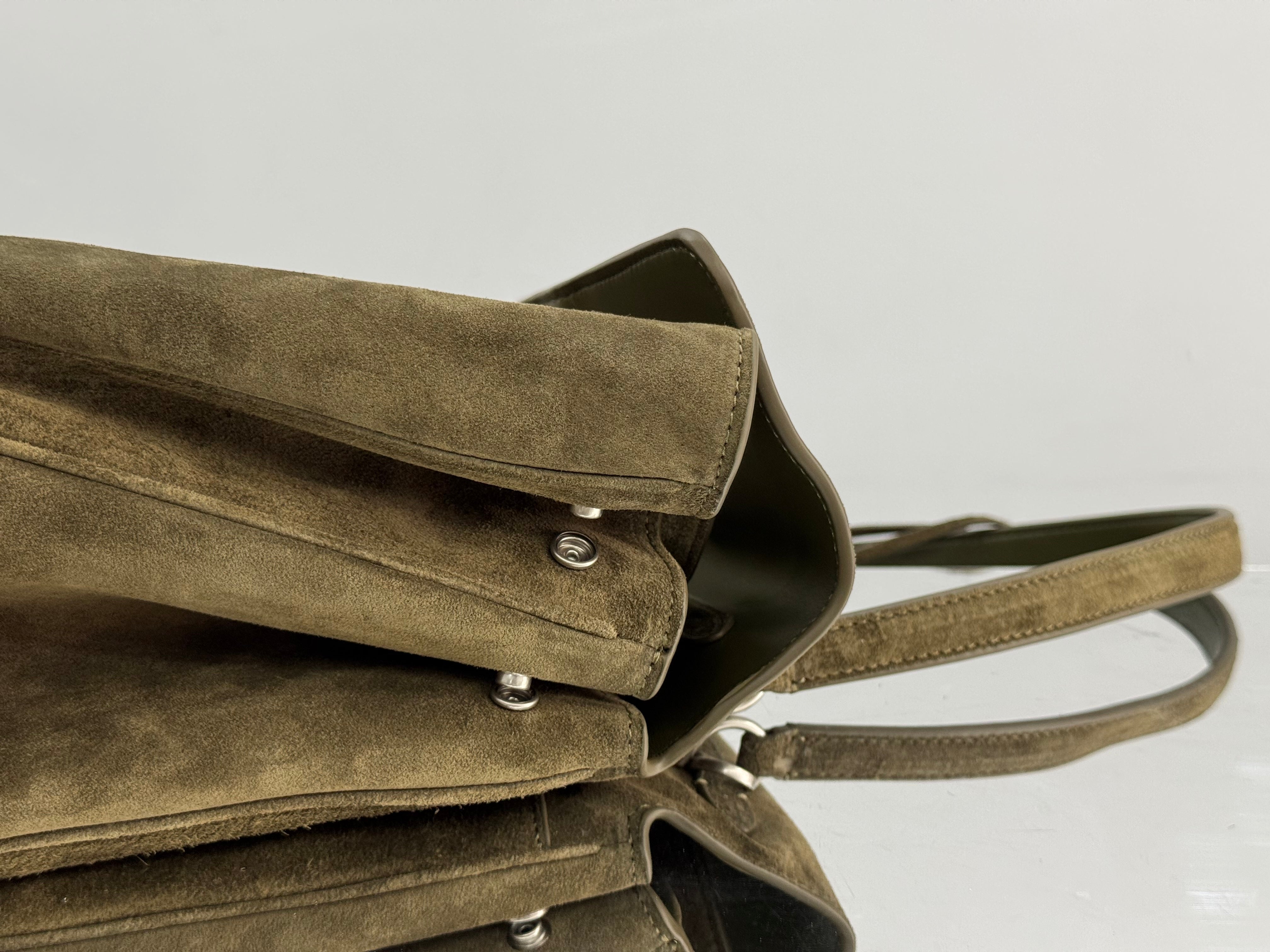 Balenciaga LargeBag 40 Olive Green Suede Sliver Hardware